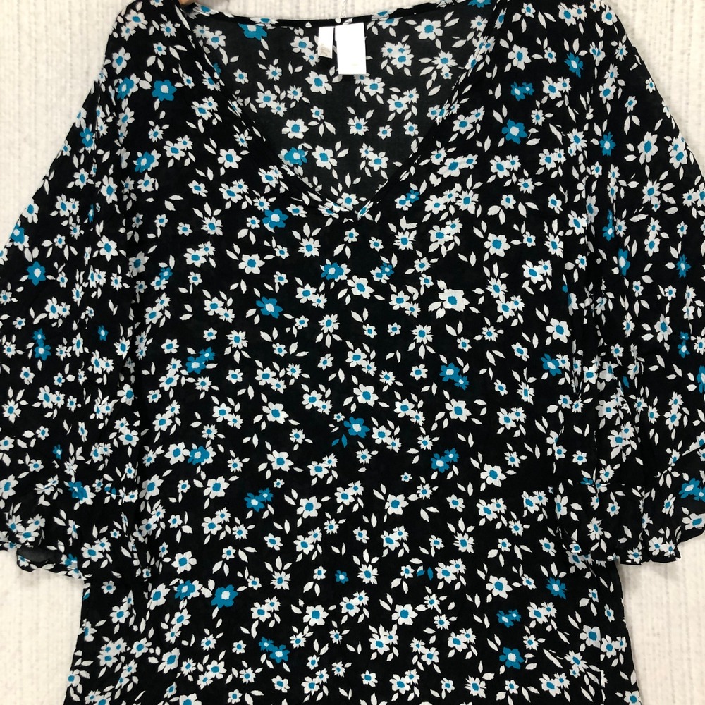 Anne Cole‎ Floral Print V Neck Ruffle Hem Top Multi Color Size M